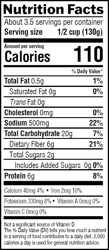 Mountain View Farm Black Beans Nutrition