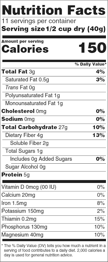 Mountain View Farm Quick Oats Nutrition
